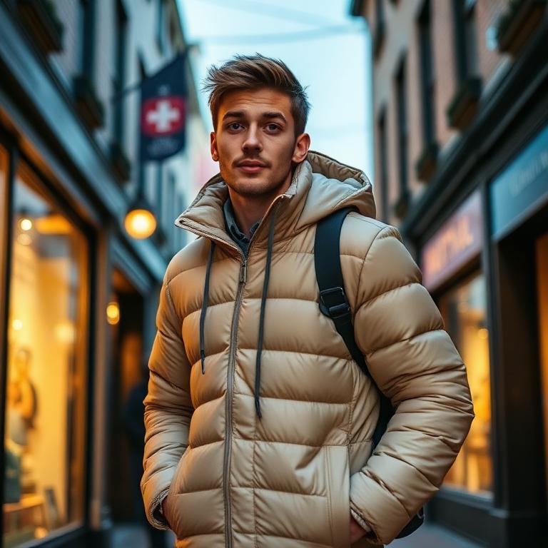 Junger Mann beim Bummel durch die Perleberger Altstadt am Abend